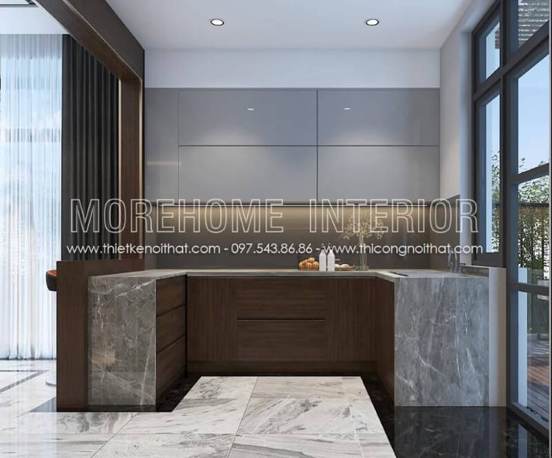 Tủ bếp gỗ công nghiệp và tủ bếp acrylic